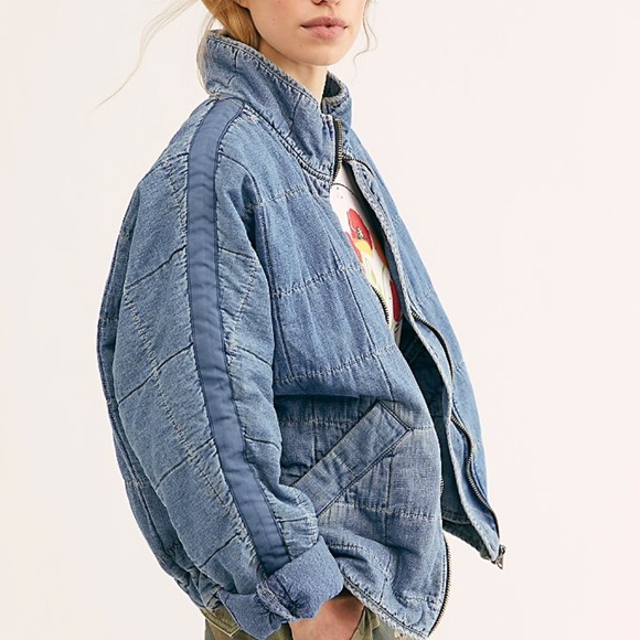 Free People Jackets & Blazers - Free People Dolman Quilted Denim Jacket L